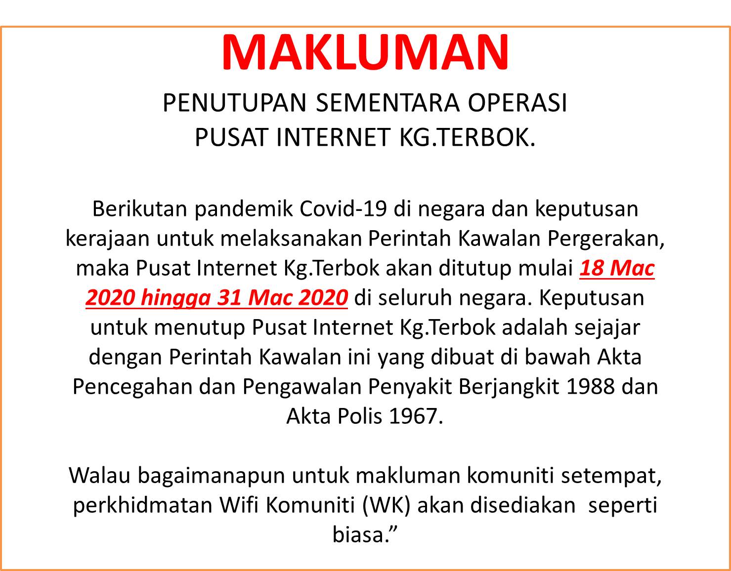 Notis Penutupan Covid 19