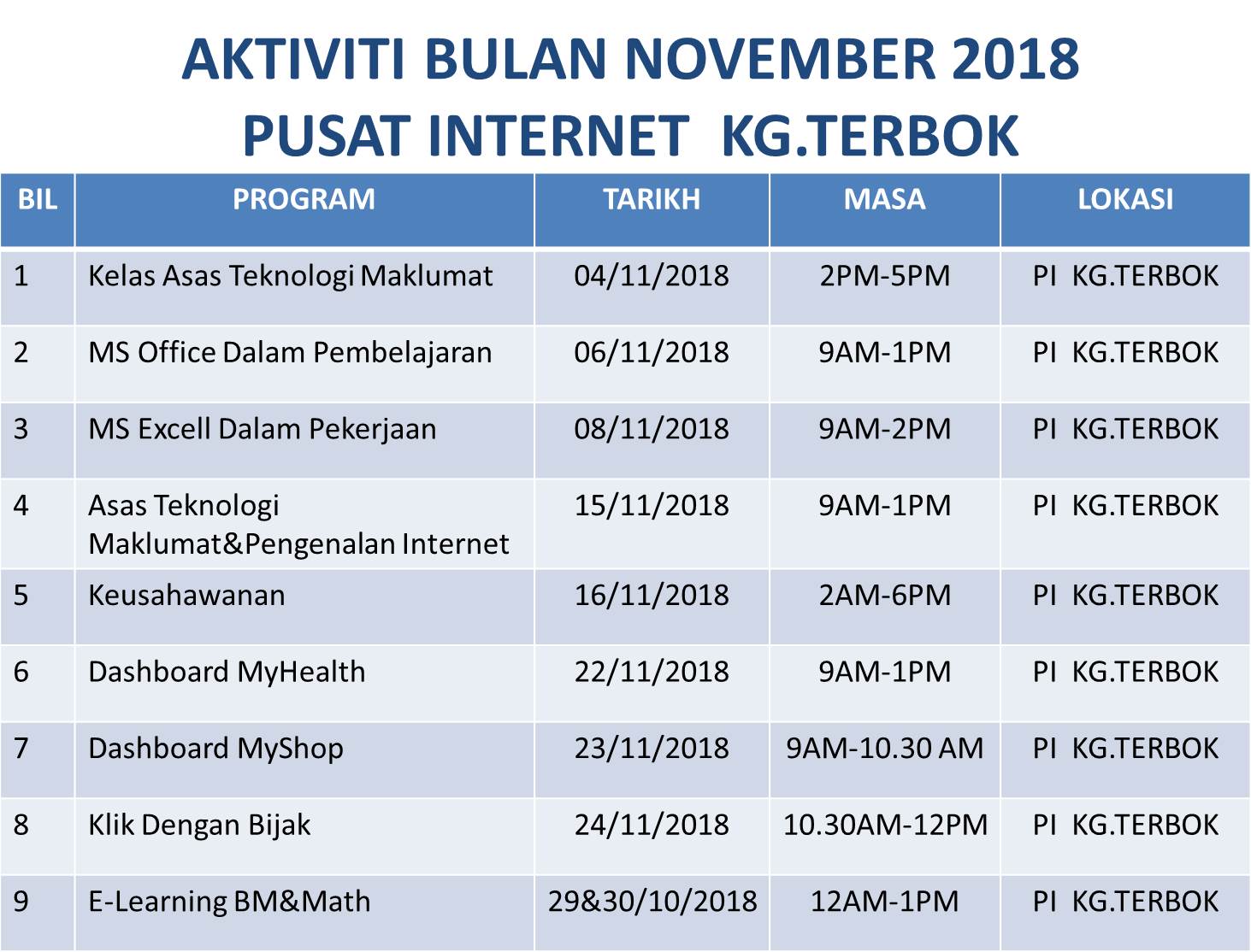 JADUAL AKTIVITI NOVEMBER