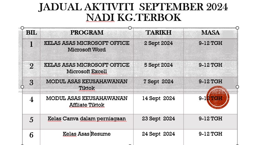 JADUAL AKTIVITI SEPT 2024