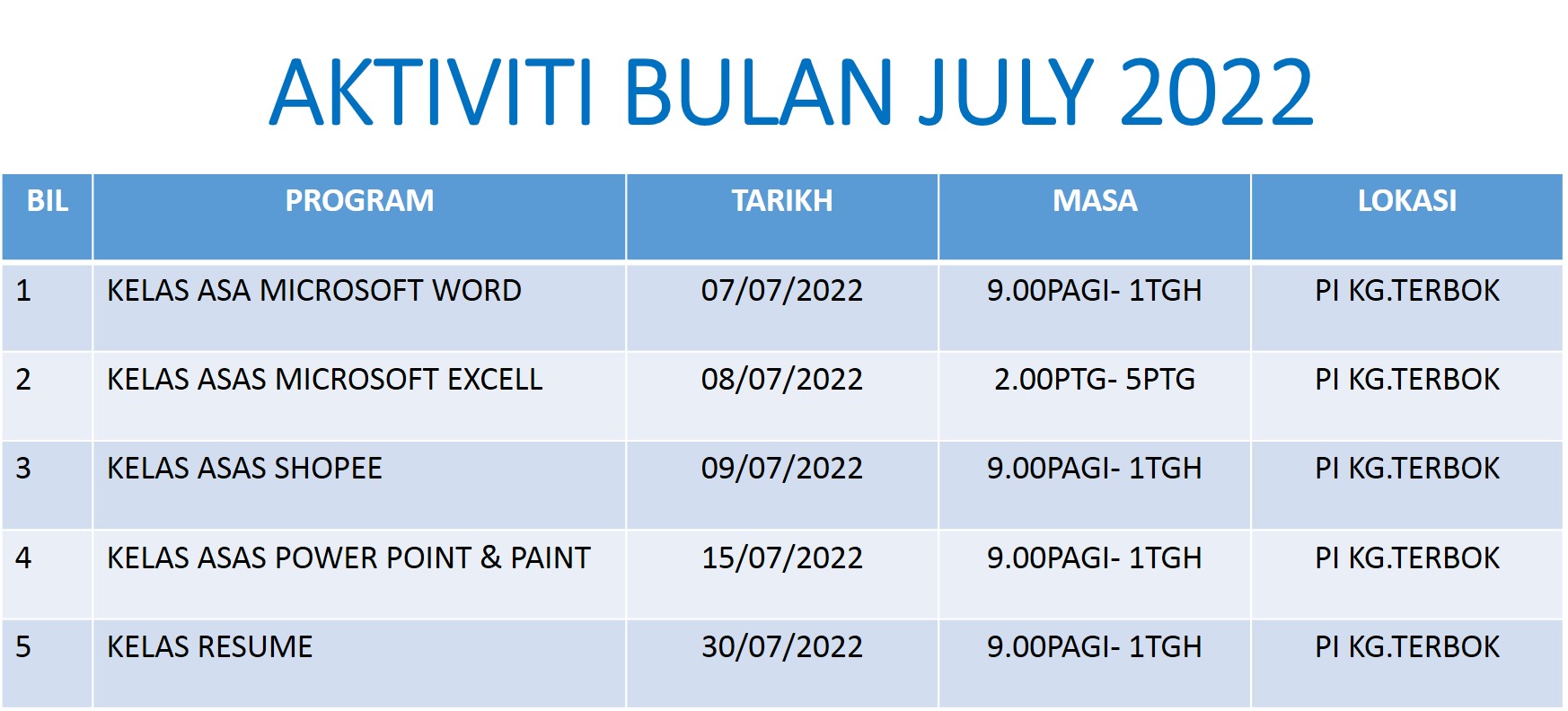 Jadual Aktivit Sept 2022