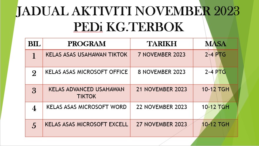 Jadual Aktiviti Nov 2023