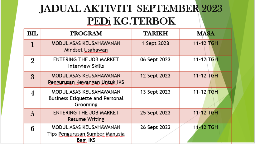 Jadual Aktiviti Sept 2023